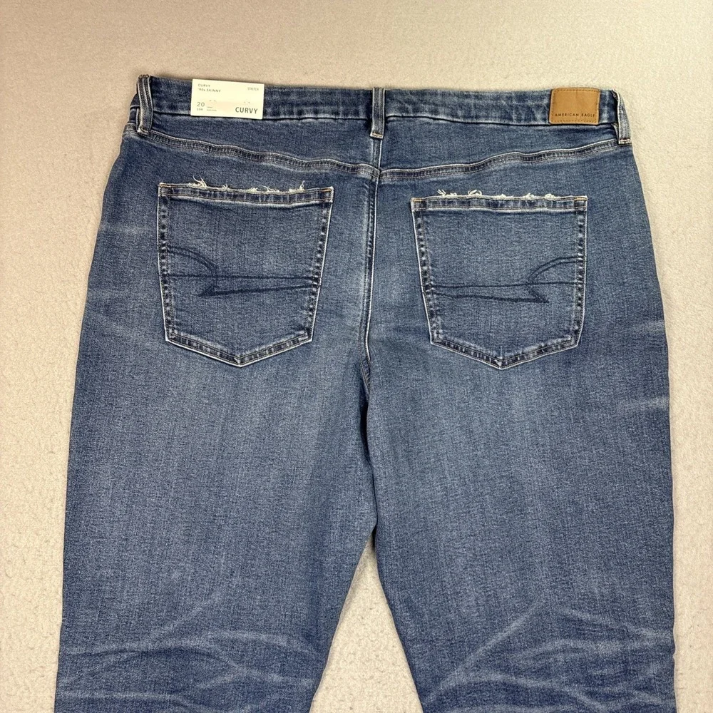 American Eagle Stretch Women Jean Curvy 90's Skinny Distressed Denim Sz 20L NWT